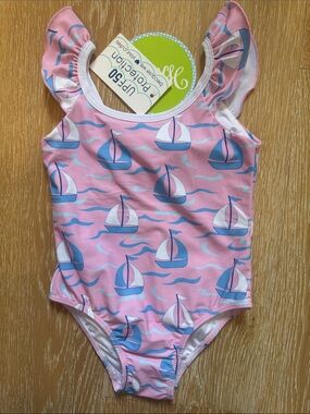 Kids' Pink Sailboat One-Piece Swimsuit - UPF50 Protection